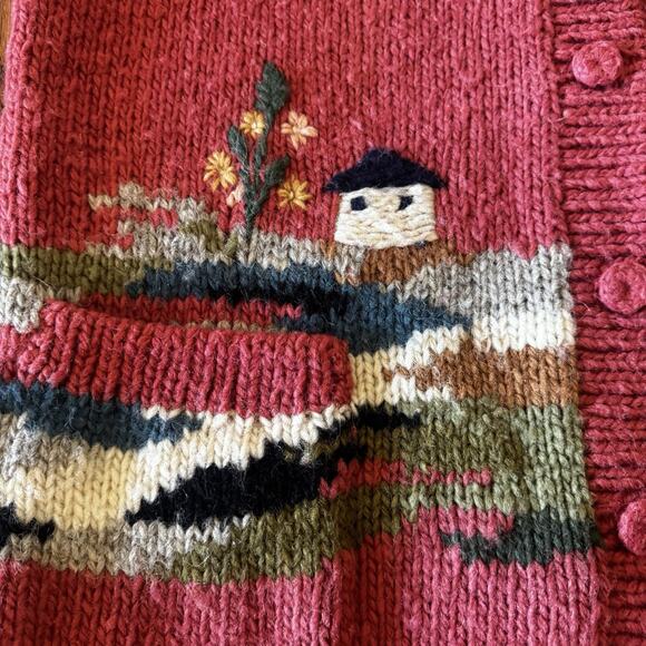 Vintage Dobrila Hand-Knitted Wool Sweater Womens XL Cardigan Houses 80s No Label - Picture 8 of 14